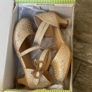 ADORA Gold Heels with Rhinestone Accents